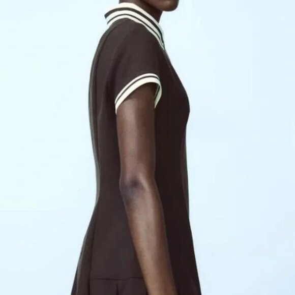 NWT Zara Brown Pleated Polo Tennis Golfer Dress, Size Small - Picture 3 of 7